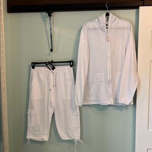 NWT White Lightweight Jacket and Cropped Cargo Pants Set 100%Peruvian Cotton